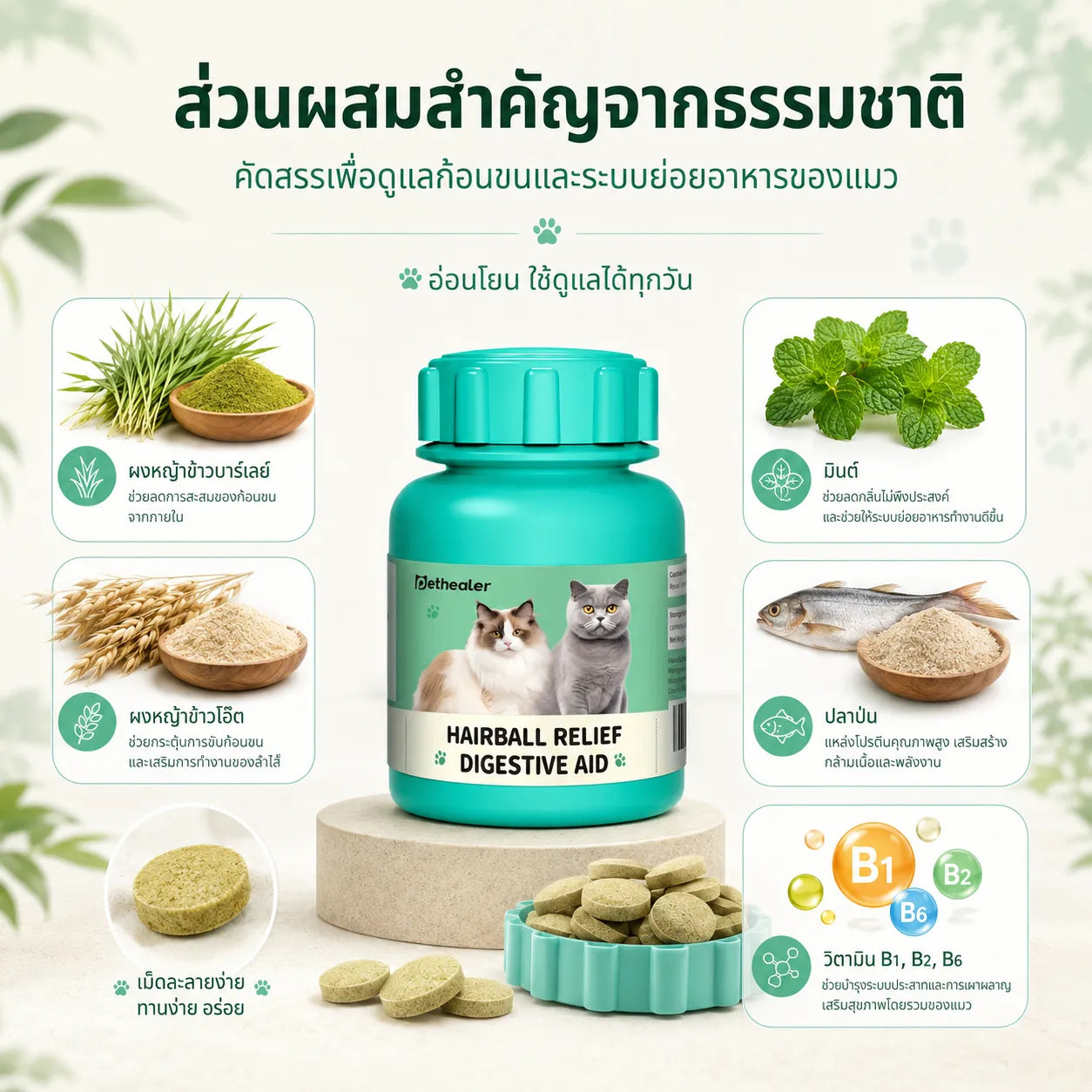 Pethealer ขนมเม็ดลดก้อนขน ช่วยการย่อย สูตรบำรุงลำไส้ 100g