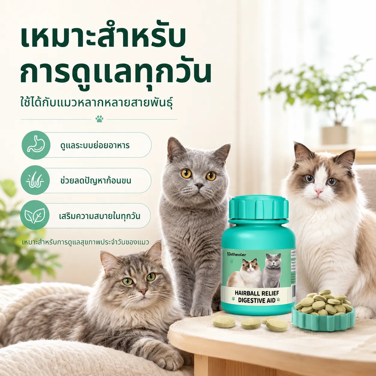 Pethealer ขนมเม็ดลดก้อนขน ช่วยการย่อย สูตรบำรุงลำไส้ 100g